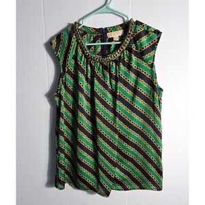 Michael Michael Kors Chain Neck Sleeveless Blouse Green Black Gold Size L